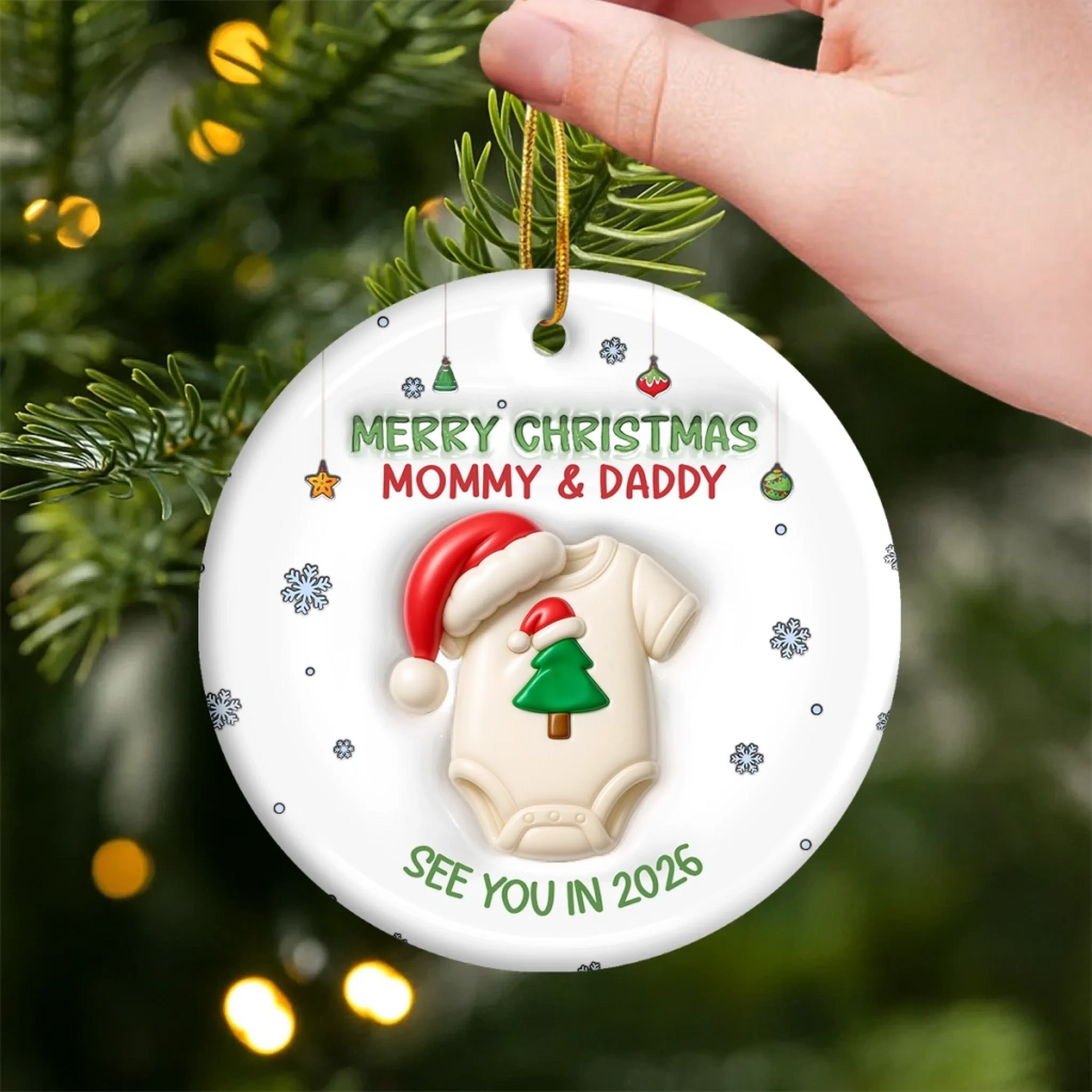 Custom Ceramic Ornament - Personalized Christmas Baby Shower, Gender Reveal Gifts For New Moms, New Dads, New Parents - Welcome To Your Little World v2