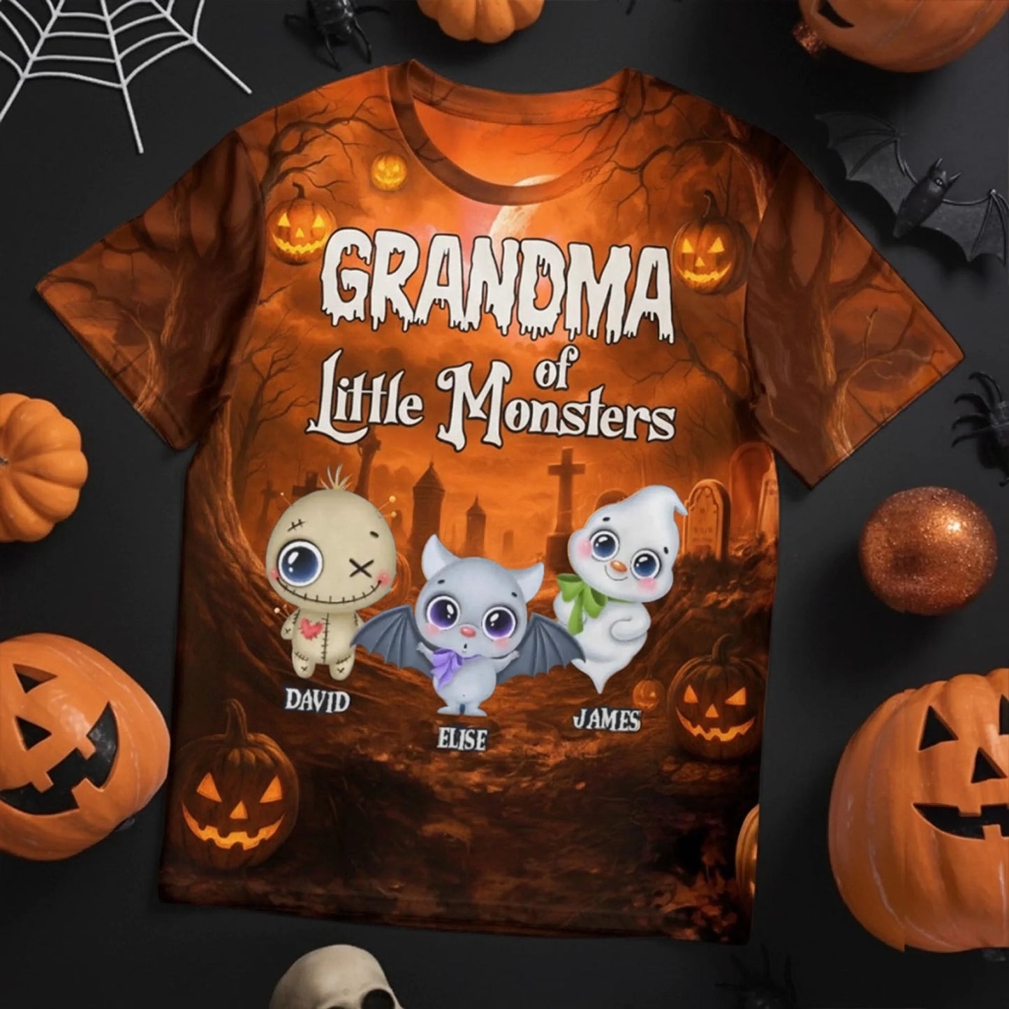 Custom Unisex T-shirt - Personalized Halloween Birthday Gifts For Mom, Grandma - Little Monsters Light Up Halloween