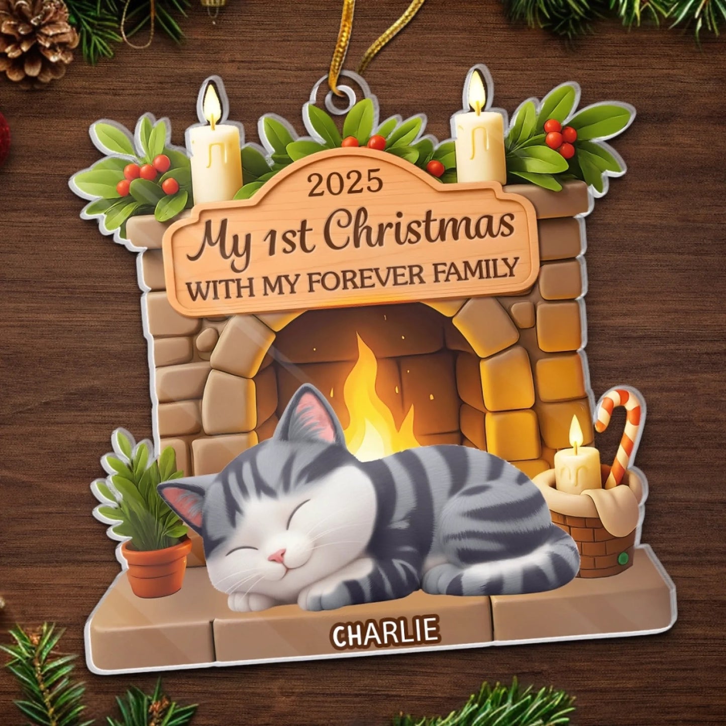 Custom First Christmas Acrylic Ornament - Personalized Christmas Birthday Gifts For Cat Lovers, Cat Mom And Dad - With My Forever Family
