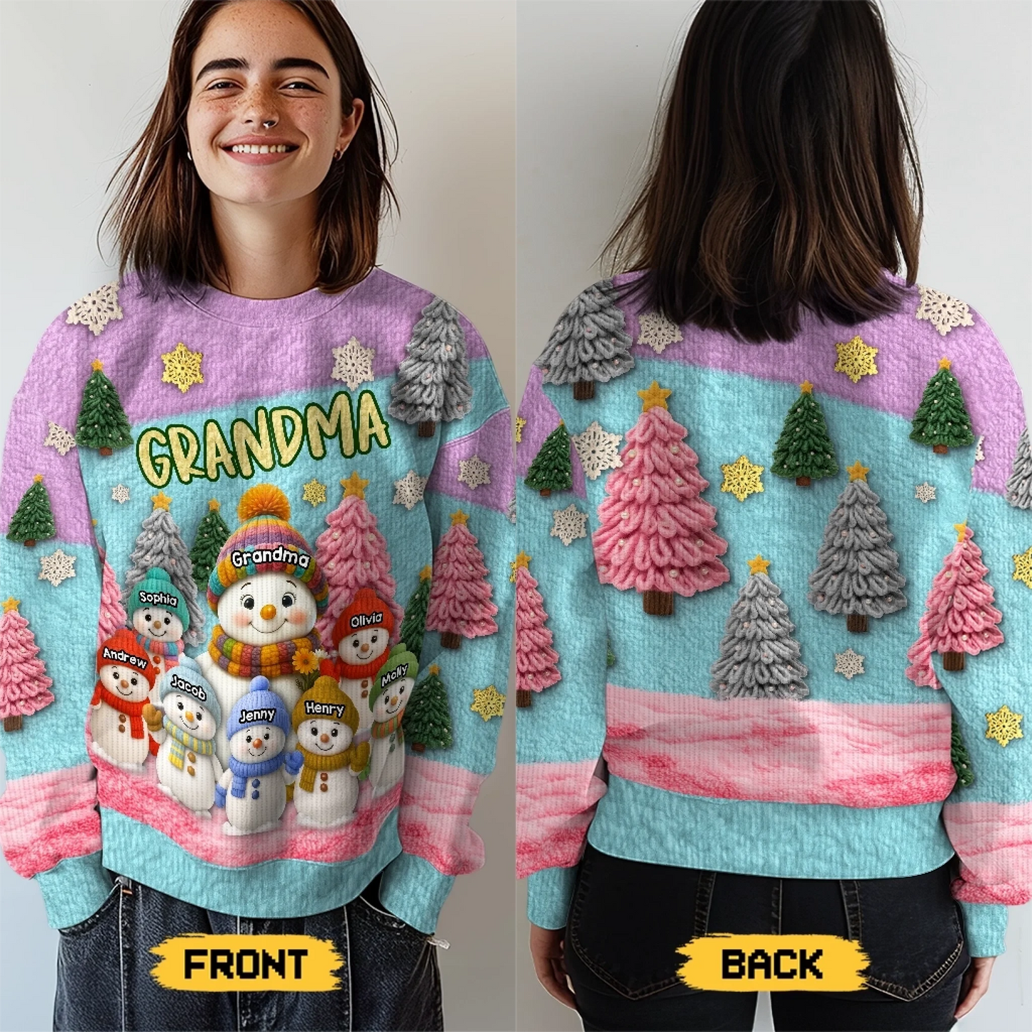 Custom Snowman Unisex Ugly Sweatshirt - Personalized Christmas Birthday Gifts For Mom, Grandma - Together We Shine This Christmas