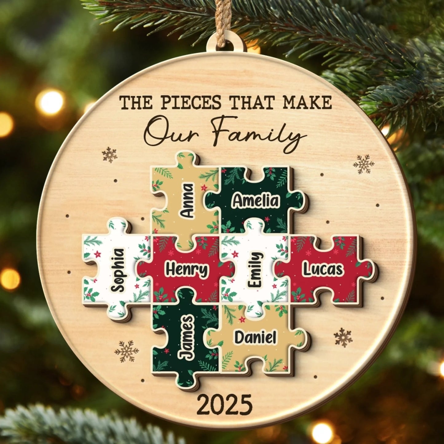 Custom Single Layer Wooden Ornament - Personalized Christmas Birthday Gifts For Mom, Dad, Brother, Sister, Kids - All The Pieces Of Us