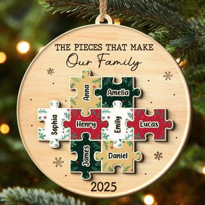 Custom Single Layer Wooden Ornament - Personalized Christmas Birthday Gifts For Mom, Dad, Brother, Sister, Kids - All The Pieces Of Us