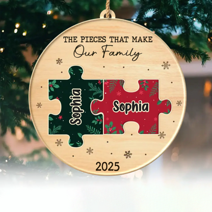 Custom Single Layer Wooden Ornament - Personalized Christmas Birthday Gifts For Mom, Dad, Brother, Sister, Kids - All The Pieces Of Us