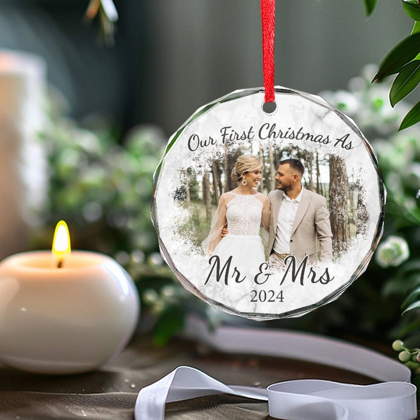Christmas Birthday Gifts for Her, Wife, Custom Wedding Glass Ornament, Mr and Mrs Gifts - New Arrival, Christmas Gift For Pet Owners, Pet Lovers, First Christmas AMZ