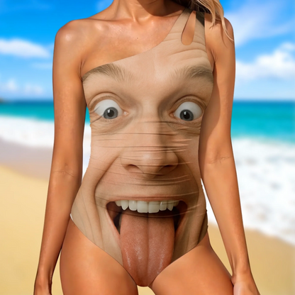 Custom Photo Sun Out, Tongue Out - Couple Personalized Custom One Piece Swimsuit - Summer Vacation Gift For Husband Wife, Anniversary