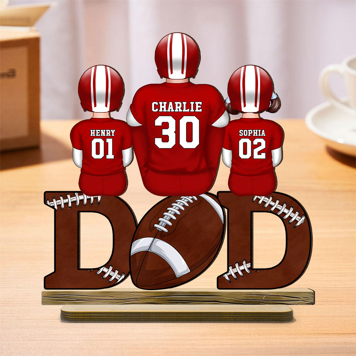 Sports Dad & Kids Personalized 2-Layer Standing Wooden Plaque, Father's Day Gift for Dad, Gift for Husband