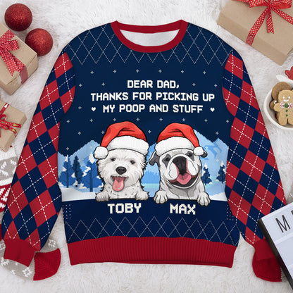 Dear Dad & Mom Thanks For Picking Up My Stuff Ugly Sweater - Personalized Custom Unisex Ugly Christmas Sweatshirt - Gift For Dog Lovers, Pet Lovers, Christmas Gift