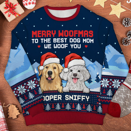 Dear Dog Dad & Dog Mom, We Woof You Ugly Sweater - Personalized Custom Unisex Ugly Christmas Sweatshirt, All-Over-Print Sweatshirt - Gift For Dog Lovers, Pet Lovers, Christmas Gift