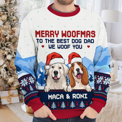 Merry Woofmas To The Best Dog Dad & Dog Mom Ugly Sweater - Personalized Custom Unisex Ugly Christmas Sweatshirt, All-Over-Print Sweatshirt - Gift For Dog Lovers, Pet Lovers, Christmas Gift