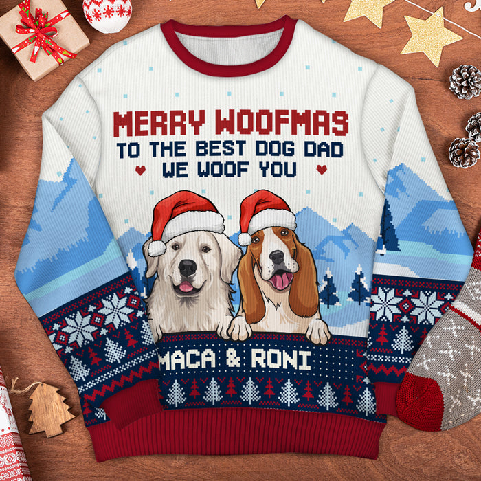 Merry Woofmas To The Best Dog Dad & Dog Mom Ugly Sweater - Personalized Custom Unisex Ugly Christmas Sweatshirt, All-Over-Print Sweatshirt - Gift For Dog Lovers, Pet Lovers, Christmas Gift