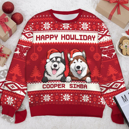Christmas Dogs Happy Howliday Ugly Sweater - Personalized Custom Unisex Ugly Christmas Sweatshirt, All-Over-Print Sweatshirt - Gift For Dog Lovers, Pet Lovers, Christmas Gift