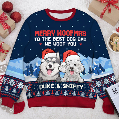 Dear Dog Dad & Dog Mom, We Woof You Ugly Sweater - Personalized Custom Unisex Ugly Christmas Sweatshirt, All-Over-Print Sweatshirt - Gift For Dog Lovers, Pet Lovers, Christmas Gift
