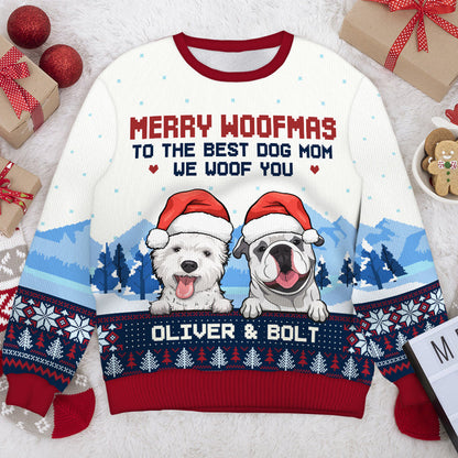 Merry Woofmas To The Best Dog Dad & Dog Mom Ugly Sweater - Personalized Custom Unisex Ugly Christmas Sweatshirt, All-Over-Print Sweatshirt - Gift For Dog Lovers, Pet Lovers, Christmas Gift