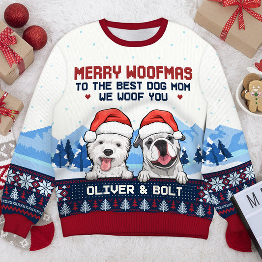 Merry Woofmas To The Best Dog Dad & Dog Mom Ugly Sweater - Personalized Custom Unisex Ugly Christmas Sweatshirt, All-Over-Print Sweatshirt - Gift For Dog Lovers, Pet Lovers, Christmas Gift