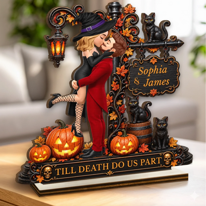 Custom 2-Layered Wooden Plaque - Personalized Halloween Anniversary Wedding Gifts For Gifts For Husband And Wife, Him And Her - Love Never Gets Spooky