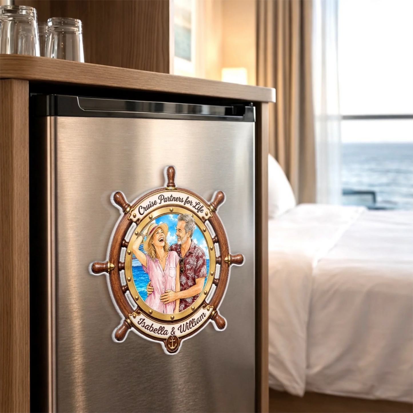 Custom Photo Cruise Ship Door Magnet - Personalized Summer Vacation And Travel Gifts For Husband And Wife, Him And Her, Cruise Lovers - Making Waves With You
