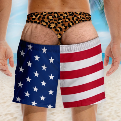 Custom Funny Patriotic Men Swim Trunks - Personalized Birthday Gifts For Husband, Son, Grandson, Brother, Grandpa, Dad, Yourself - Warning Wide Load