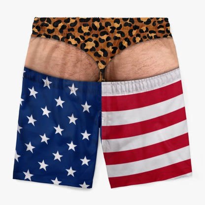 Custom Funny Patriotic Men Swim Trunks - Personalized Birthday Gifts For Husband, Son, Grandson, Brother, Grandpa, Dad, Yourself - Warning Wide Load