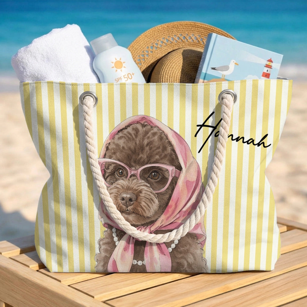 Personalized Pet Beach Tote Bag – Custom Dog & Cat Photo Beach Bag