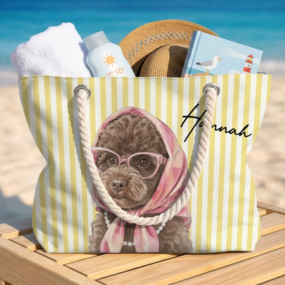Personalized Pet Beach Tote Bag – Custom Dog & Cat Photo Beach Bag