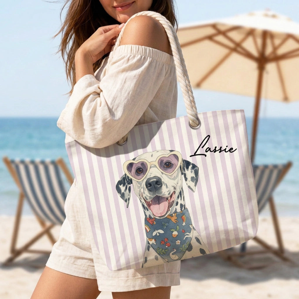 Personalized Pet Beach Tote Bag – Custom Dog & Cat Photo Beach Bag