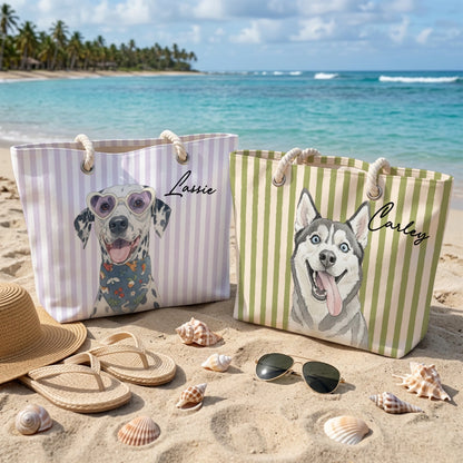 Personalized Pet Beach Tote Bag – Custom Dog & Cat Photo Beach Bag