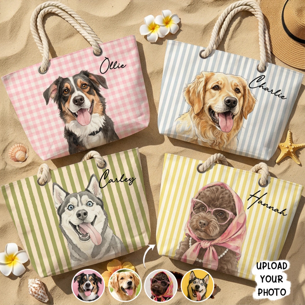 Personalized Pet Beach Tote Bag – Custom Dog & Cat Photo Beach Bag