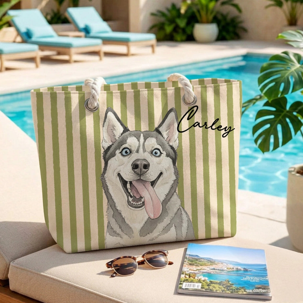 Personalized Pet Beach Tote Bag – Custom Dog & Cat Photo Beach Bag