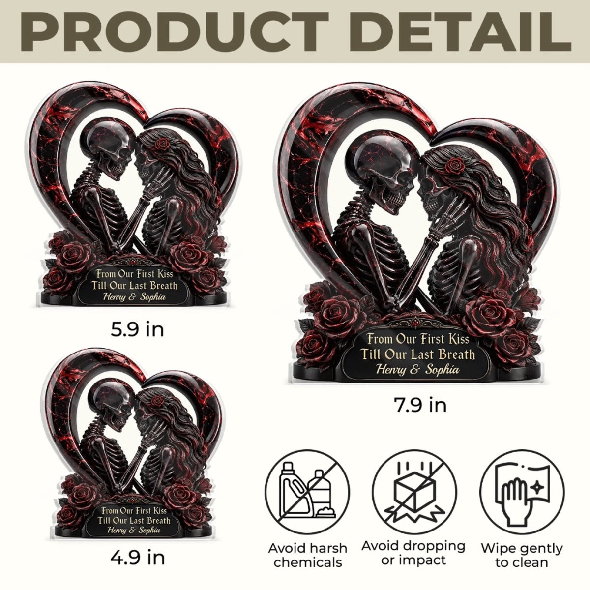 Custom Gothic Skeleton Acrylic Plaque - Personalized Halloween Decor, Anniversary Wedding Gifts For Husband And Wife, Him And Her - Unconditional Dark Love
