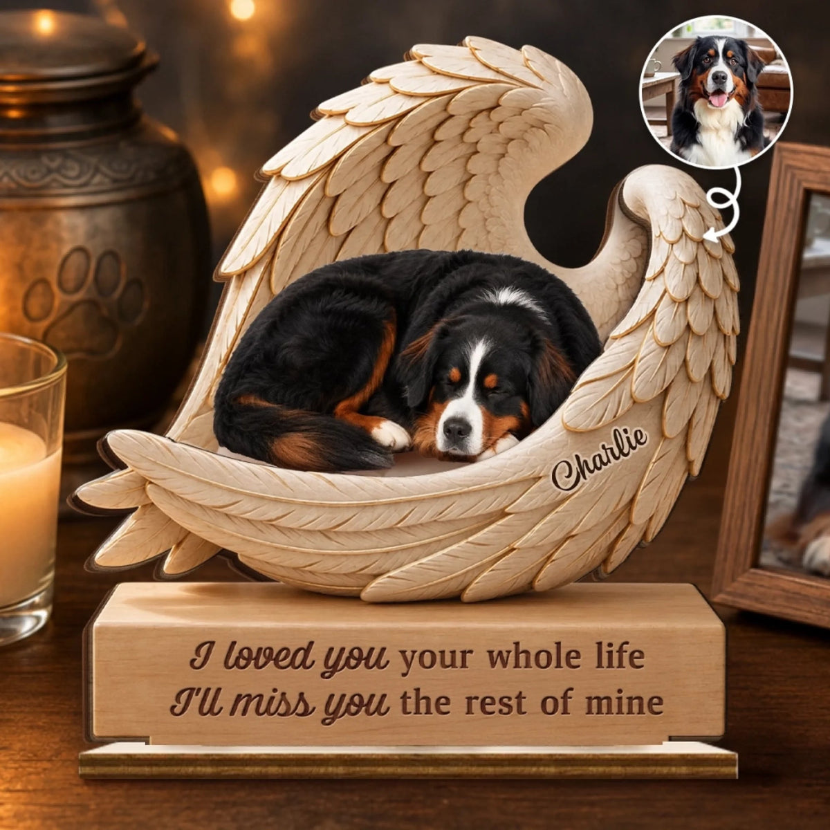 Custom Photo 2-Layered Wooden Plaque - Personalized Pet Christmas Memorial Sympathy Gifts For Dogs, Cats - Forever Chasing Rainbows