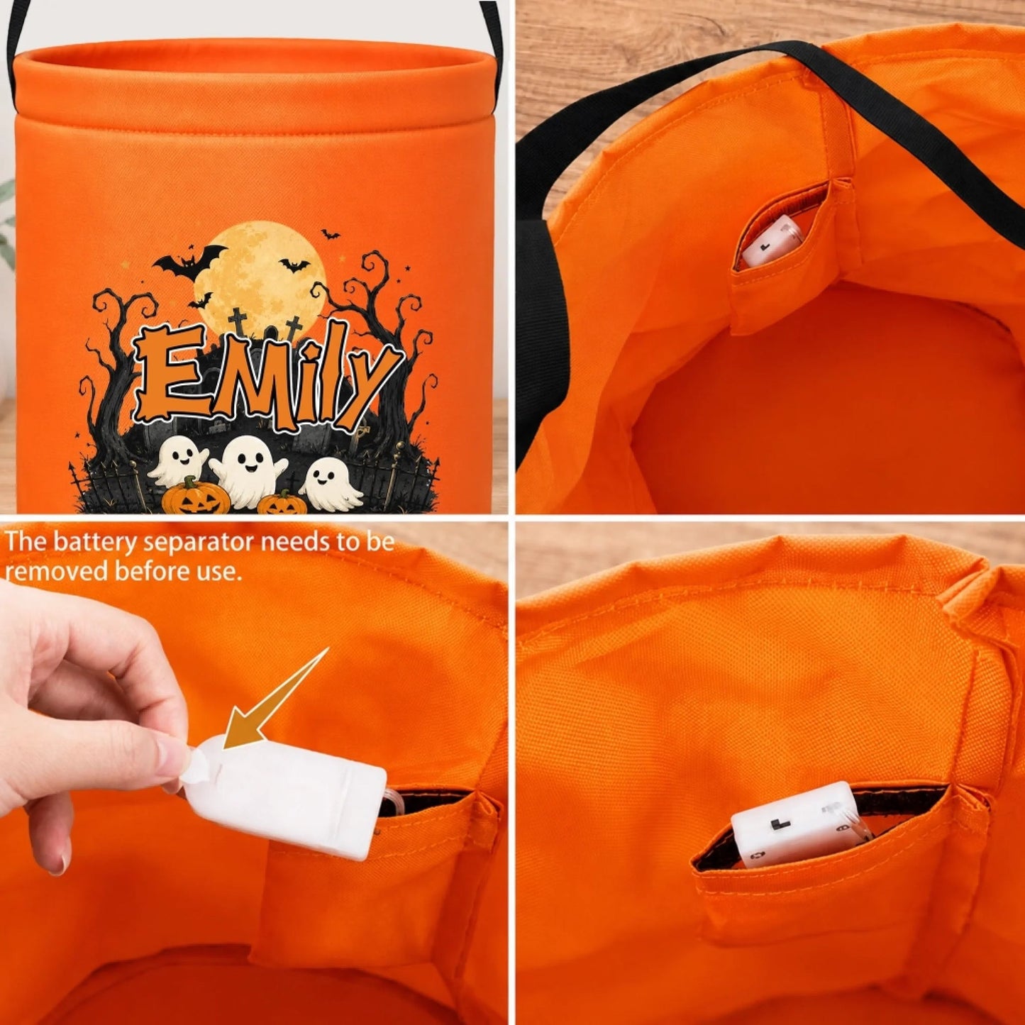 Custom LED Light Bucket Bag - Personalized Halloween Birthday Gifts For Kids - Tiny Trickster