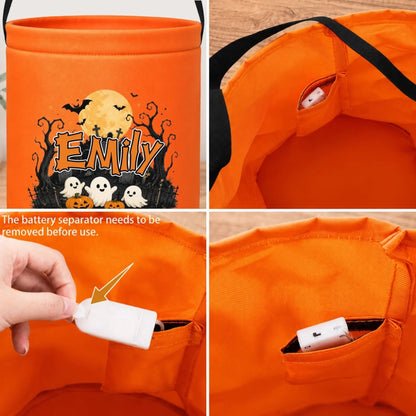 Custom LED Light Bucket Bag - Personalized Halloween Birthday Gifts For Kids - Tiny Trickster