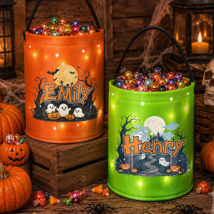 Custom LED Light Bucket Bag - Personalized Halloween Birthday Gifts For Kids - Tiny Trickster
