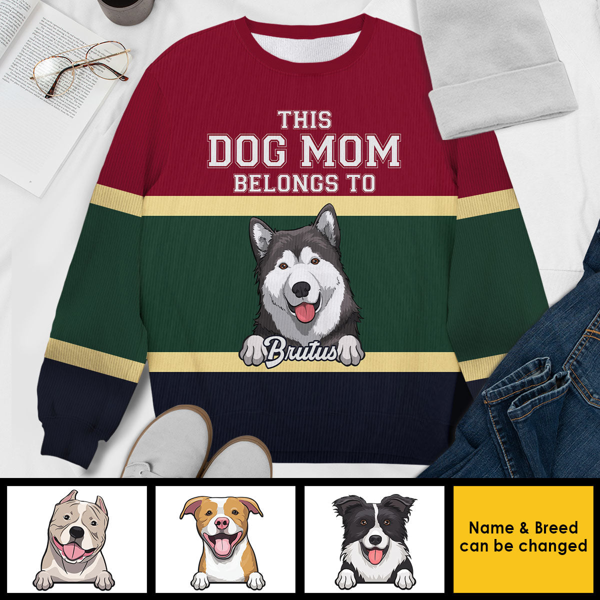 This Dog Mom Belongs To Ugly Sweater - Gift For Dog Mom - Personalized Custom Unisex Ugly Christmas Sweatshirt, All-Over-Print Sweatshirt - Gift For Dog Lovers, Pet Lovers, Christmas Gift
