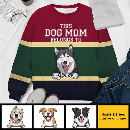 This Dog Mom Belongs To Ugly Sweater - Gift For Dog Mom - Personalized Custom Unisex Ugly Christmas Sweatshirt, All-Over-Print Sweatshirt - Gift For Dog Lovers, Pet Lovers, Christmas Gift