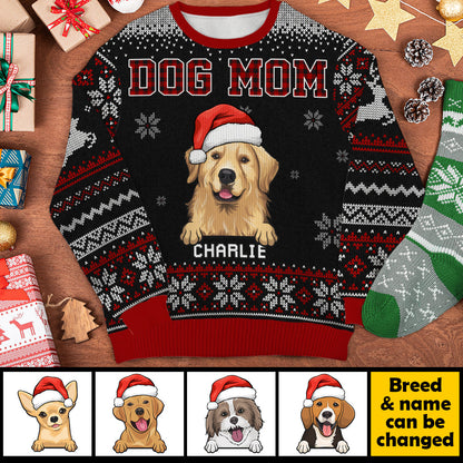 Best Dog Mom & Dog Dad Ever Ugly Sweater - Personalized Custom Unisex Ugly Christmas Sweatshirt, Wool Sweatshirt, All-Over-Print Sweatshirt - Gift For Dog Lovers, Pet Lovers, Christmas Gift