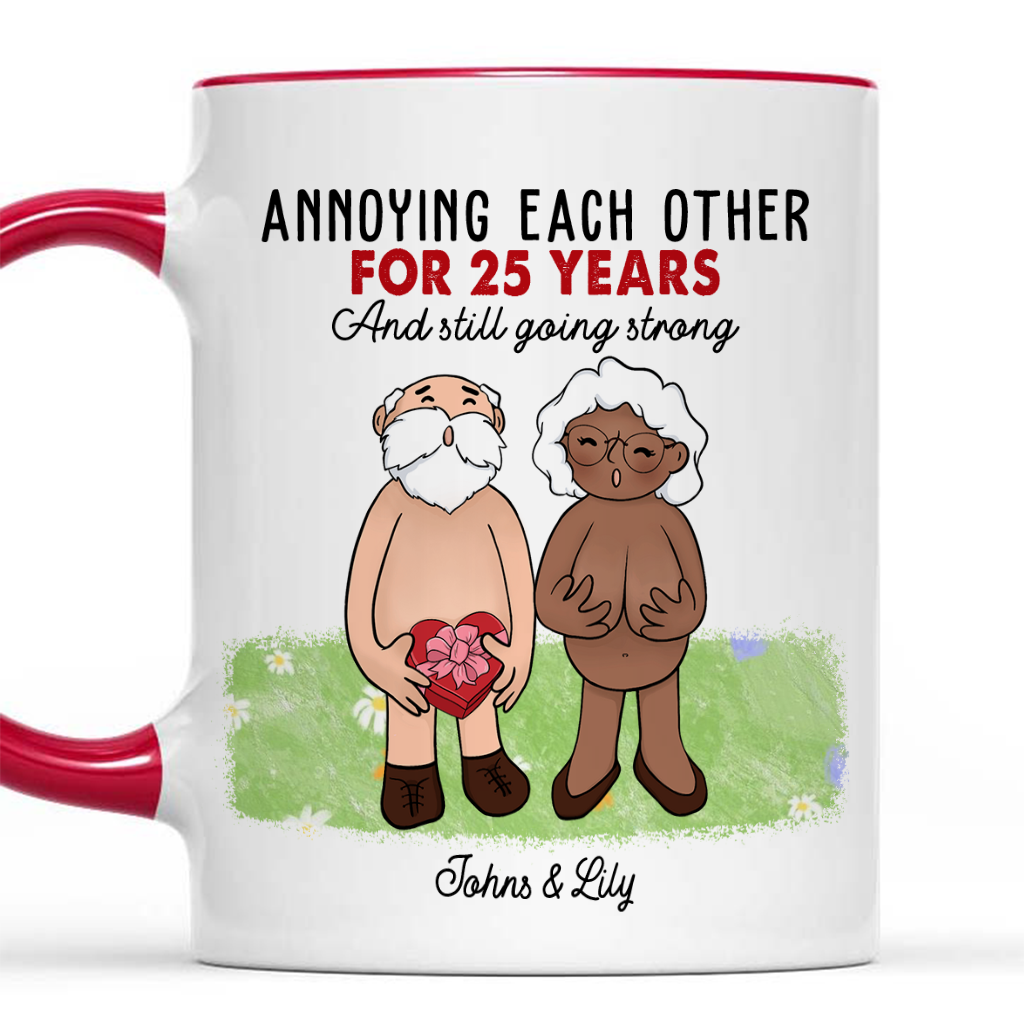 Annoying Each Other For Many Years Personalized Accent Mug, Anniversary Valentine Gift For Couple, Old Couple Coffee Mug