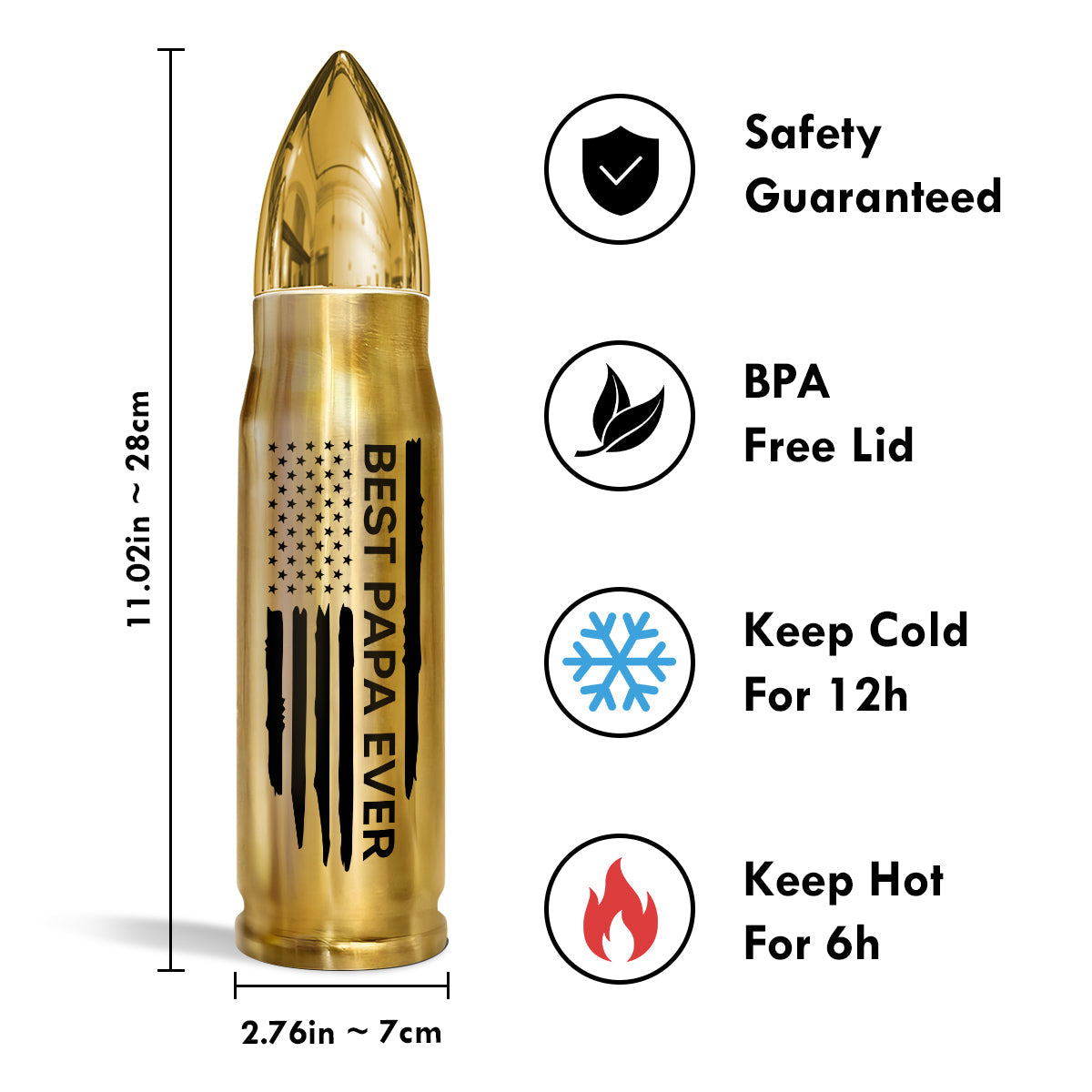 Best Dad Papa Grandpa Ever Fist Bump Outline Nation Flag Independence Day 4th Of July Gift For Husband Father Figures - Personalized Bullet Tumbler - Gift For Husband Dad Grandpa