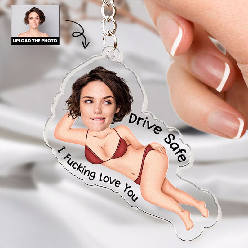 Drive Safe Version Personalized Photo Car Visor Clip & Acrylic KeyChain - Funny Valentines Day Gifts For Husband, Boyfriend - Custom Photo Gift Set