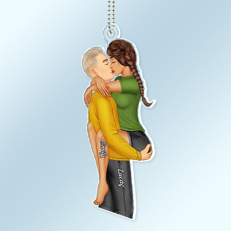 Couple Kissing - Anniversary Gift For Couples - Personalized Acrylic Car Hanger, Acrylic Ornament, Car Decor for Him