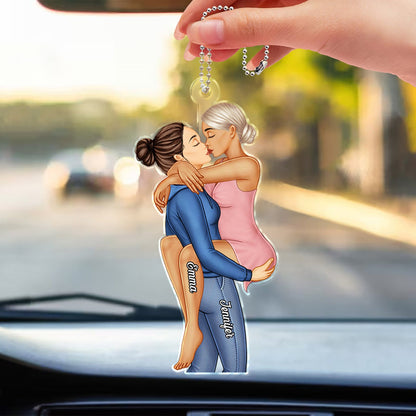 Couple Kissing - Anniversary Gift For Couples - Personalized Acrylic Car Hanger, Acrylic Ornament, Car Decor for Him