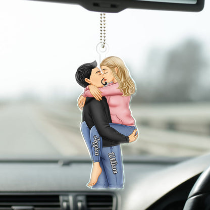 Couple Kissing - Anniversary Gift For Couples - Personalized Acrylic Car Hanger, Acrylic Ornament, Car Decor for Him
