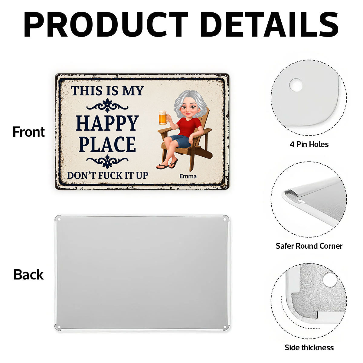 Couple Anniversary This Is Our Happy Place - Personalized Metal Sign - Funny Sarcasm Decoration For Patio, Garden, Farmhouse Porch, Man Cave, Garage