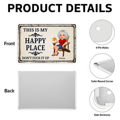Couple Anniversary This Is Our Happy Place - Personalized Metal Sign - Funny Sarcasm Decoration For Patio, Garden, Farmhouse Porch, Man Cave, Garage