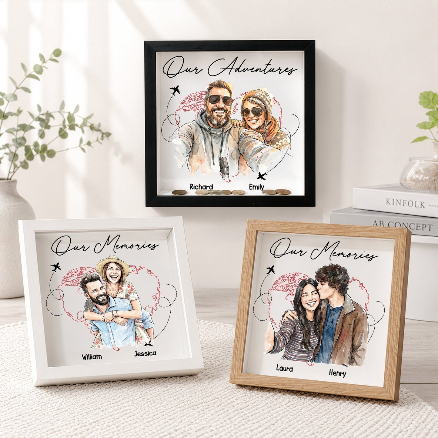 Anniversary Gifts Our Adventures Custom Photo Watercolor - Personalized Memory Box