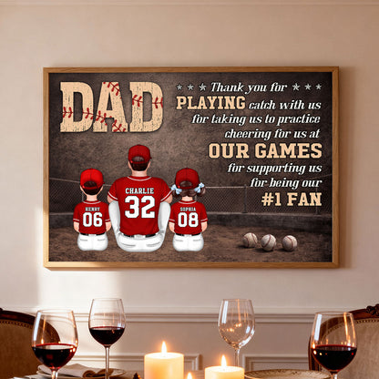 Baseball Dear Dad Thank You - Personalized Poster - Father's Day Gift For Baseball Dad, Husband
