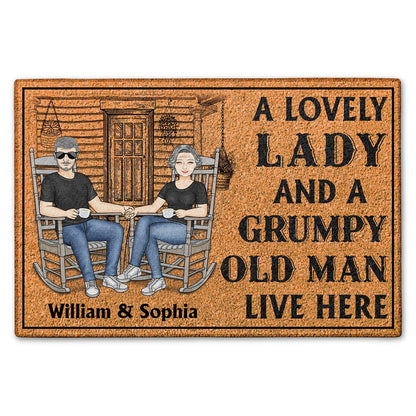 Dog Couple A Lovely Lady And A Grumpy Old Man Live Here - Gift For Dog Lovers - Personalized Custom Doormat