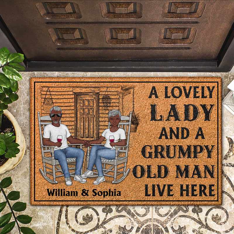 Dog Couple A Lovely Lady And A Grumpy Old Man Live Here - Gift For Dog Lovers - Personalized Custom Doormat
