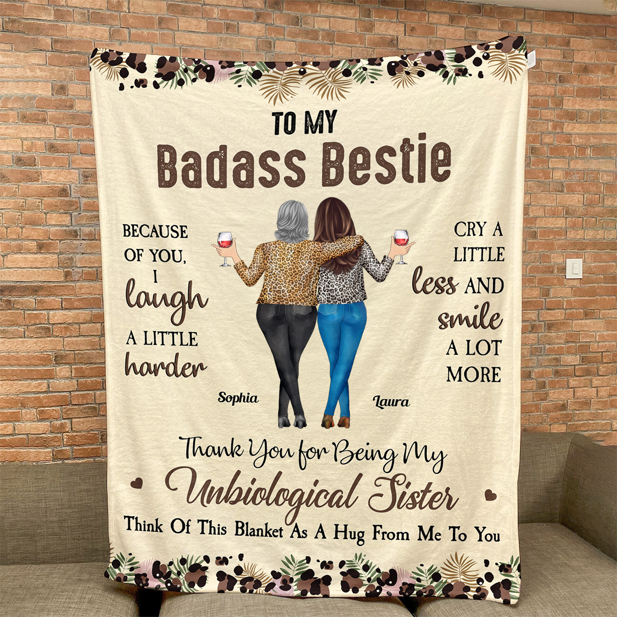 Because Of You, I Laugh A Little Harder - Personalized Blanket - Gift For Friend