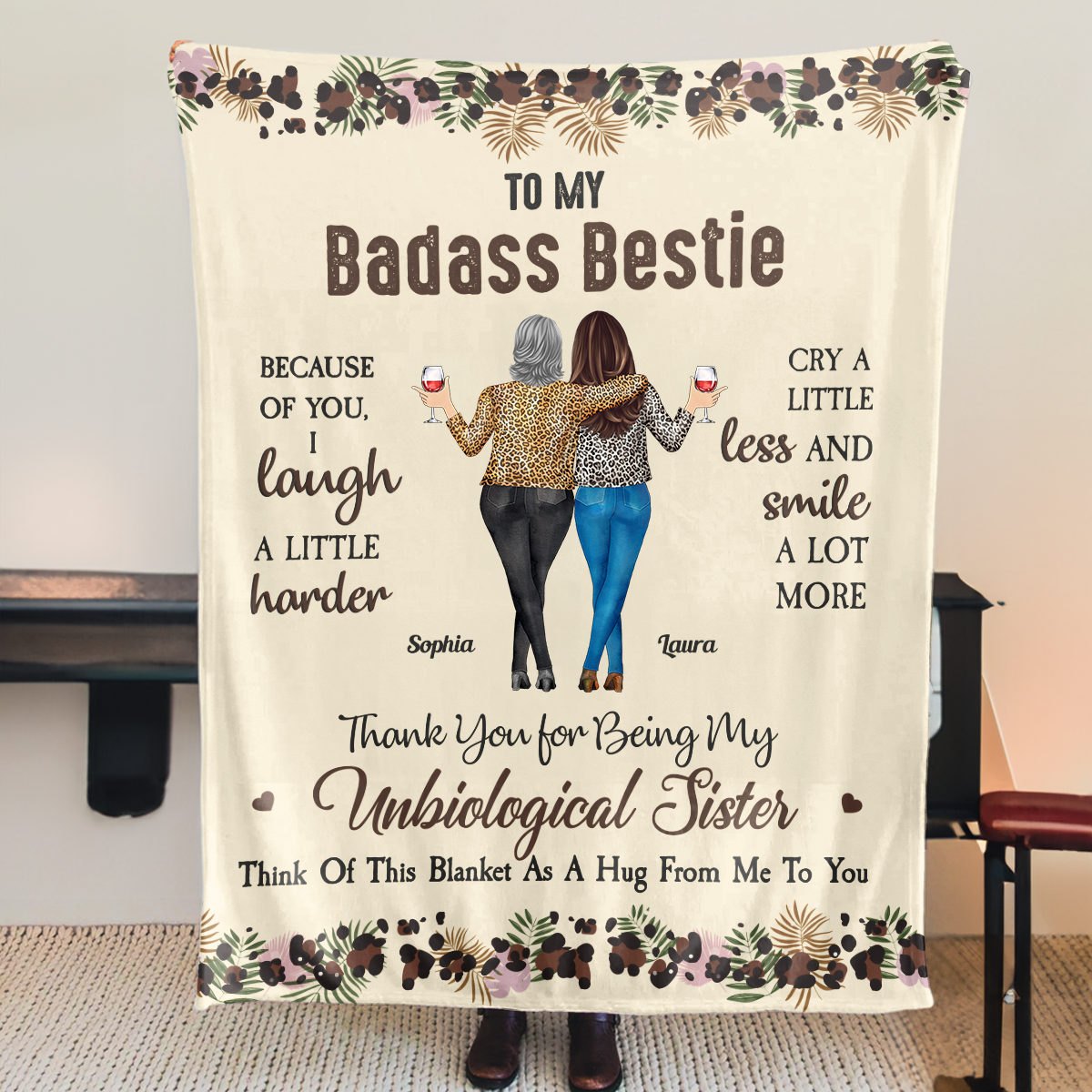 Because Of You, I Laugh A Little Harder - Personalized Blanket - Gift For Friend